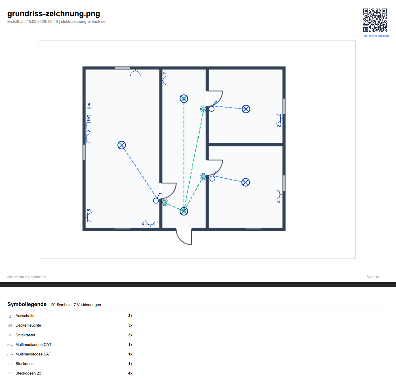 Elektroplan als PDF exportiert — mit Grundriss, Symbolen und Legende